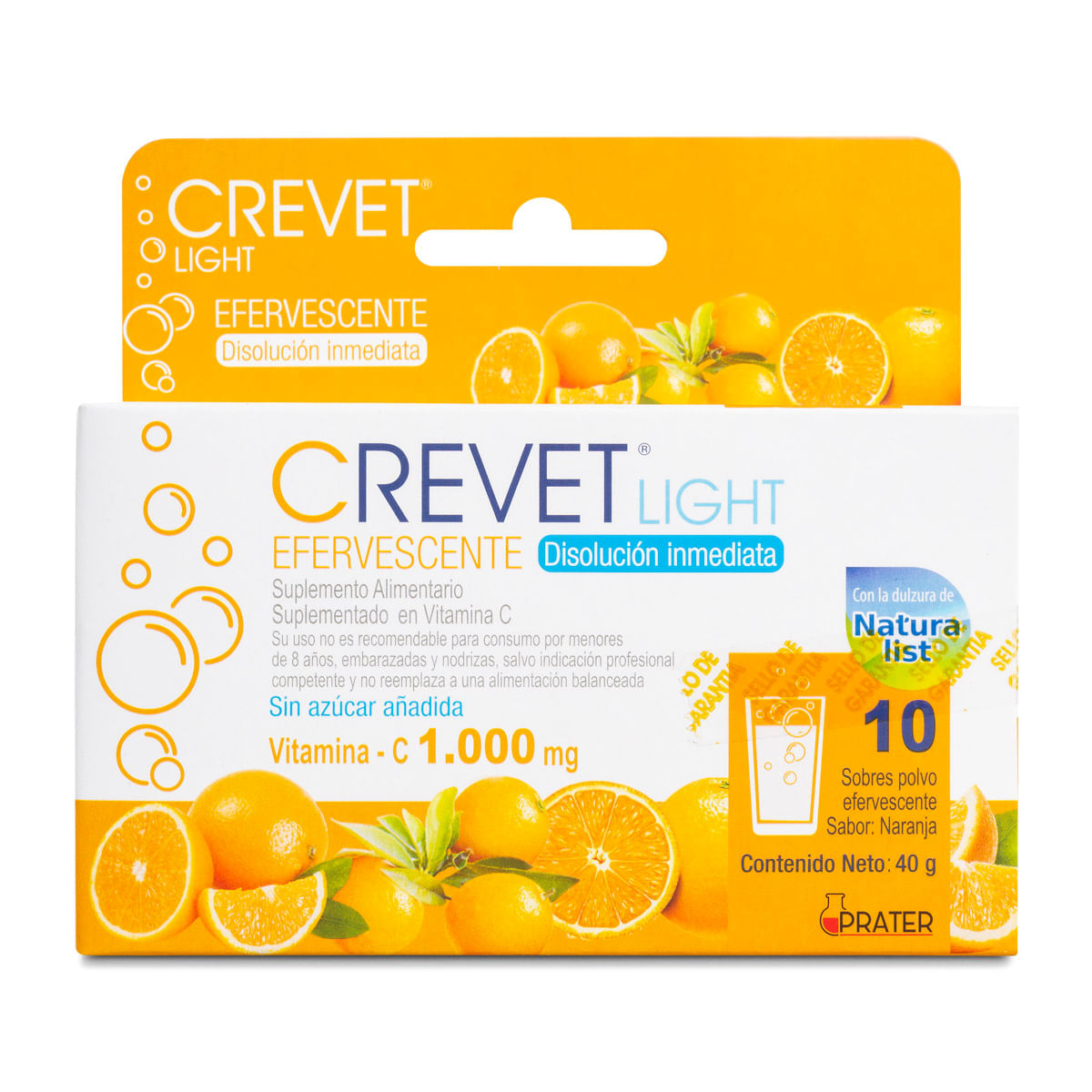 Crevet light vitamina C 1000 mg 10 sobres polvo efervescente sabor naranja 4 g