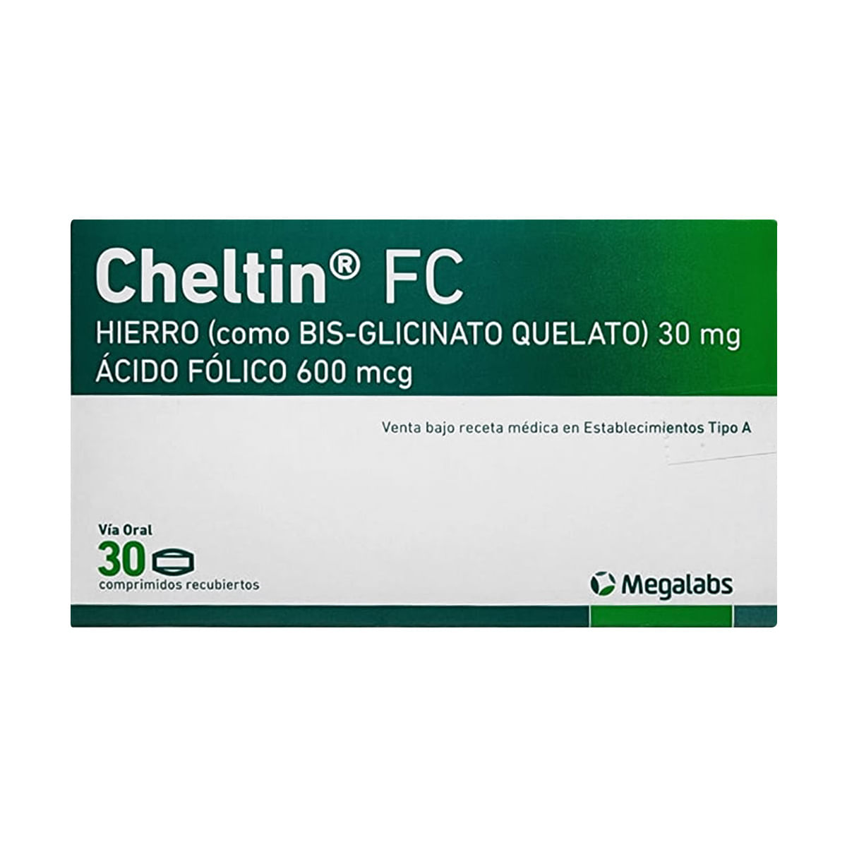 Cheltin FC hierro 30 mg ácido fólico 600 mcg 30 comprimidos recubiertos