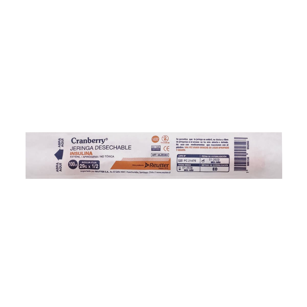Jeringa desechable para insulina 1 mL