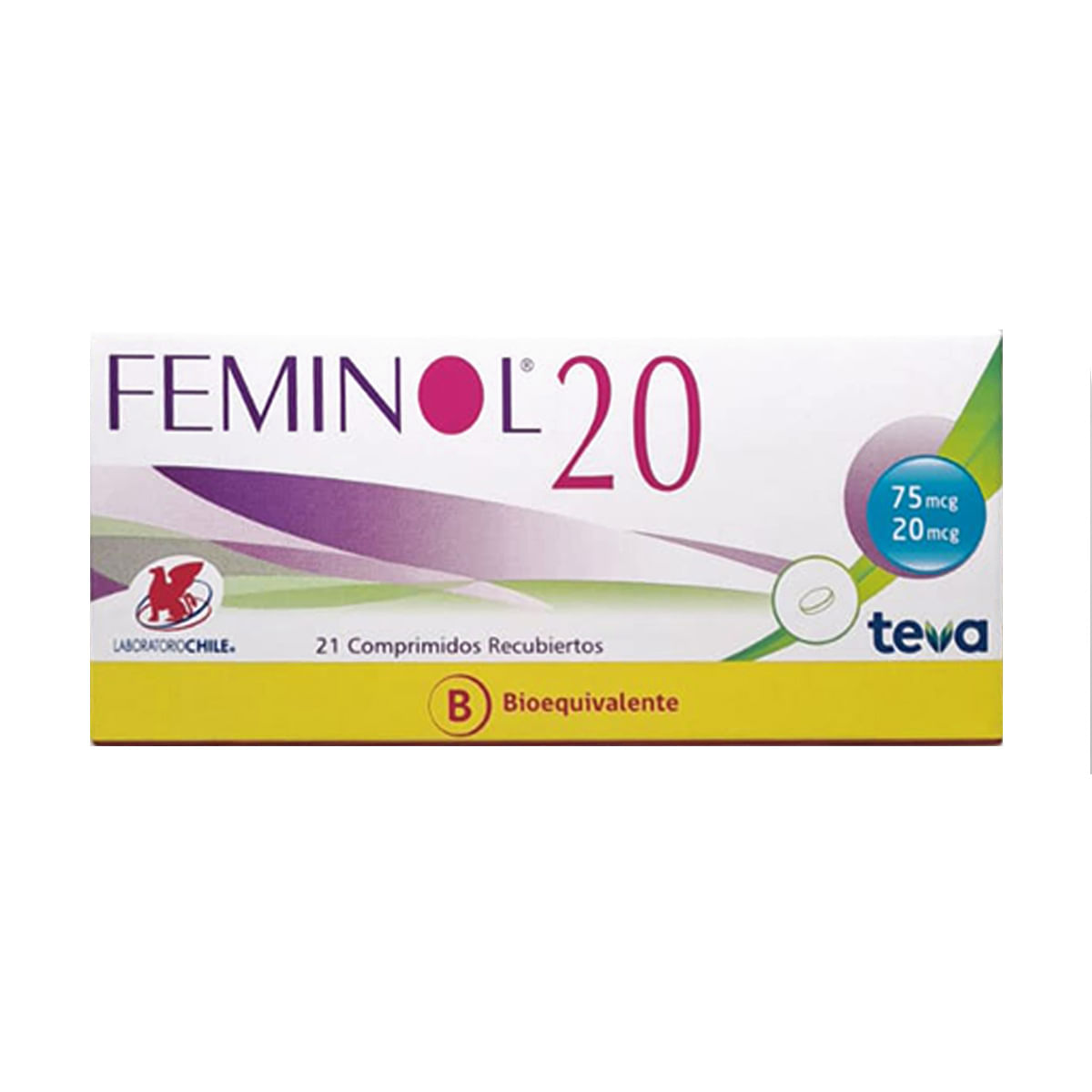Feminol 20 gestodeno 75 mcg etinilestradiol 20 mcg 21 comprimidos recubiertos