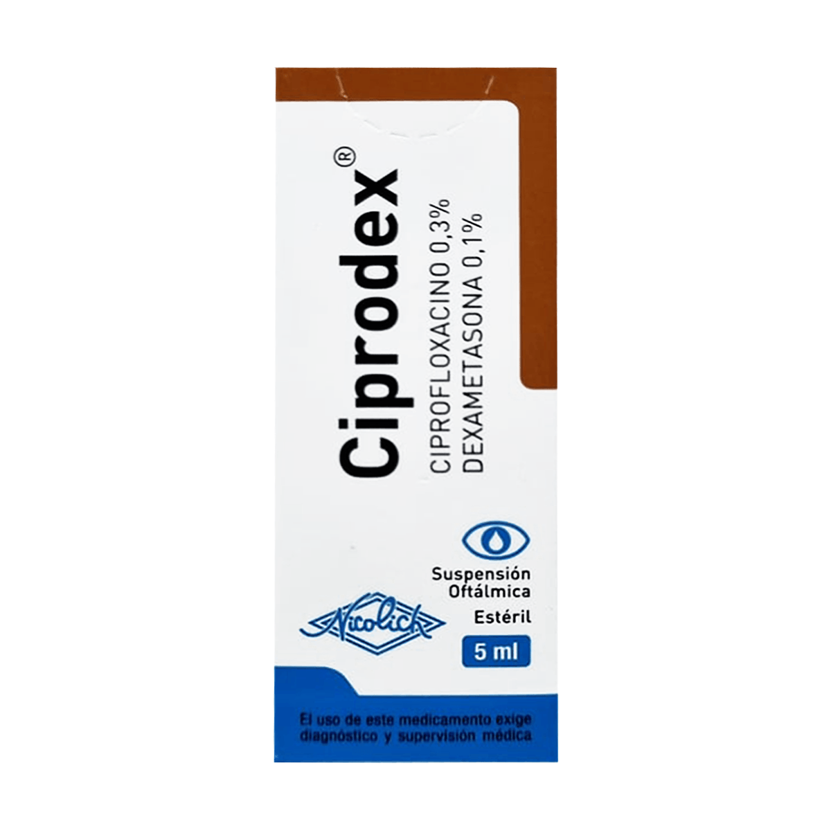 Ciprodex ciprofloxacino 0,3 % dexametasona 0,1 % solución oftálmica estéril 5 mL