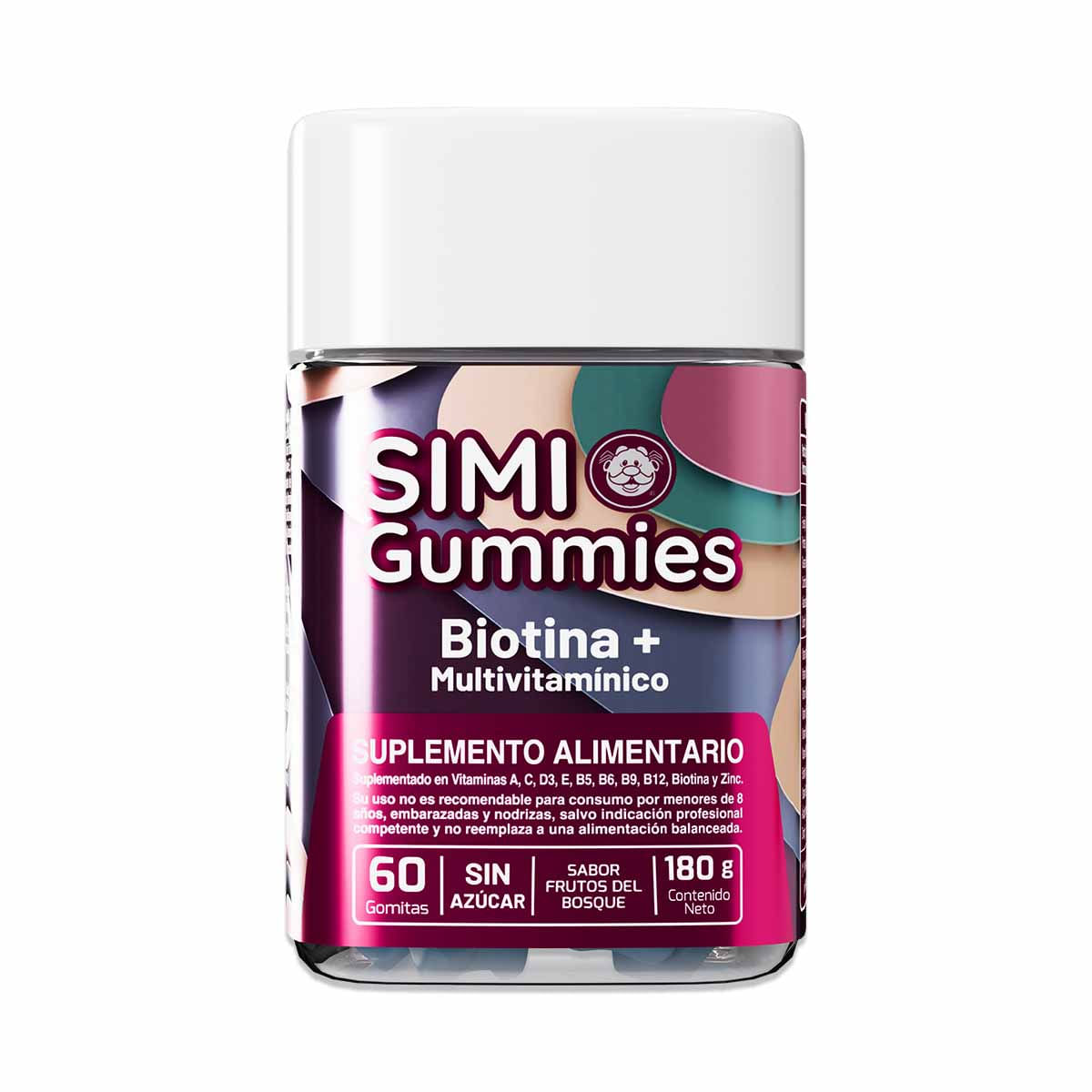 Simi Gummies biotina + multivitamínico sabor a frutos del bosque 60 gomitas